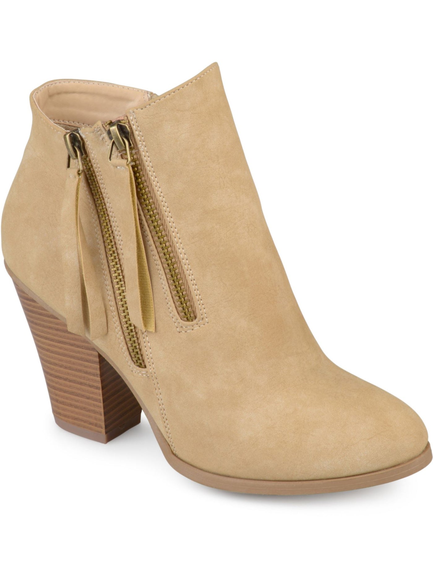 JOURNEE COLLECTION Womens Beige Zipper Accent Padded Vally Round Toe Stacked Heel Zip-Up Booties 5.5