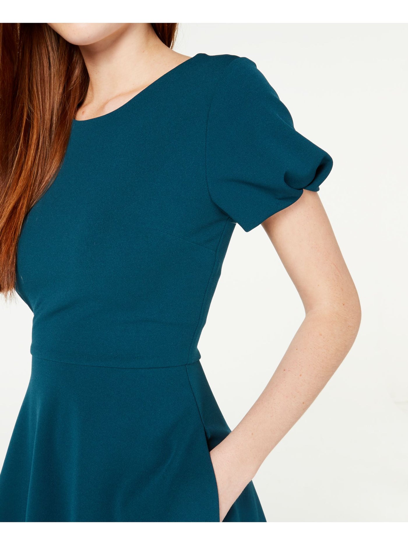 SPEECHLESS Womens Green Petal Sleeve Jewel Neck Mini Fit + Flare Dress Juniors XS
