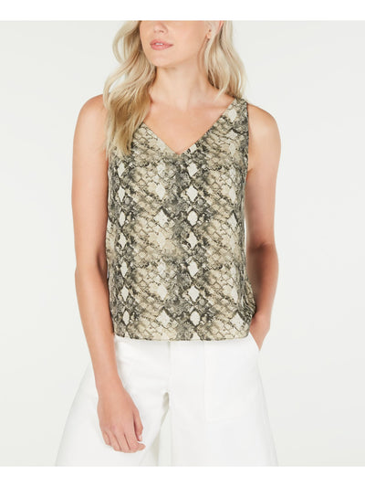 LEYDEN Womens Beige Animal Print Sleeveless V Neck Tank Top M