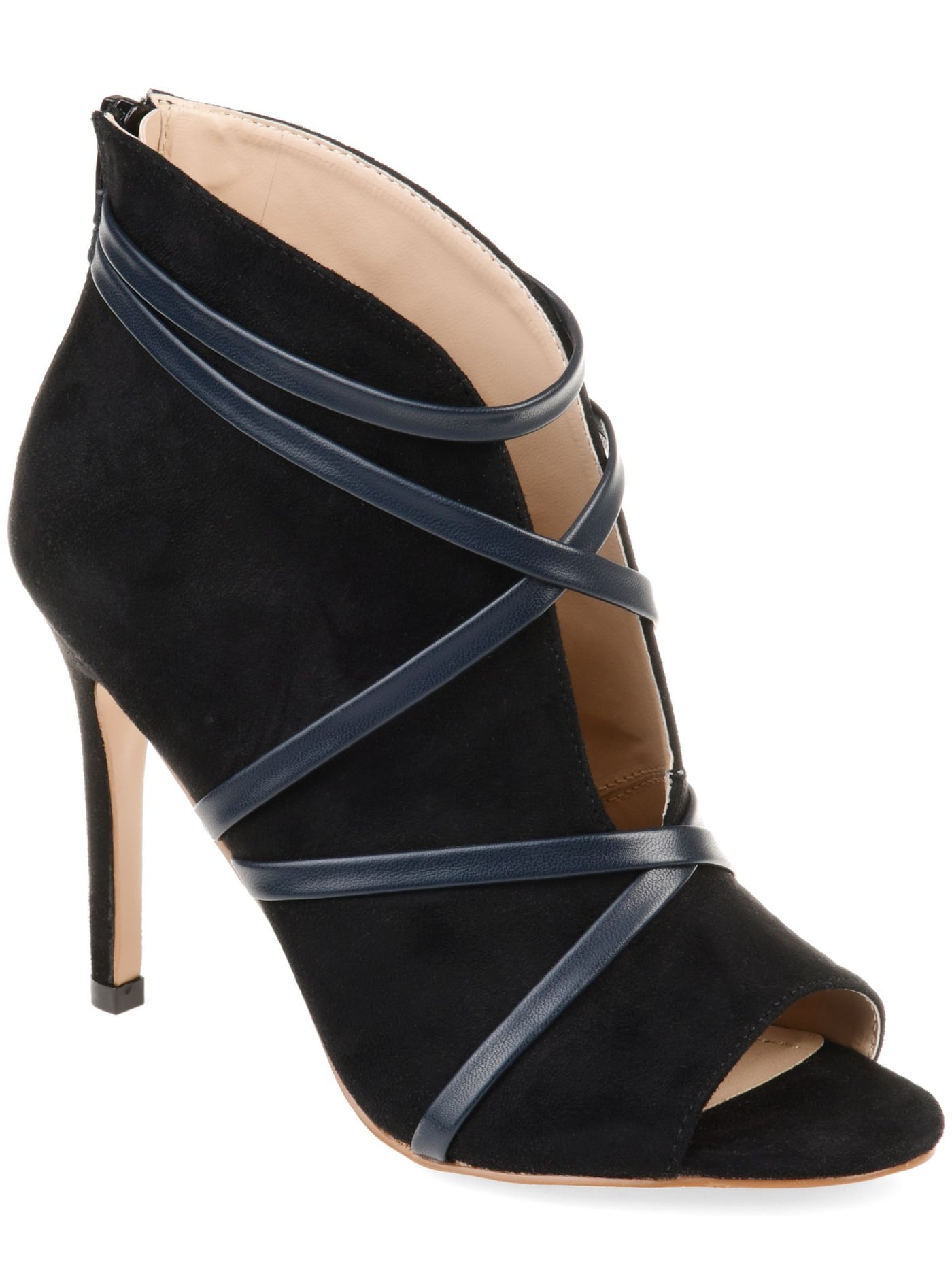 JOURNEE COLLECTION Womens Black Strappy Padded Samara Round Toe Stiletto Zip-Up Booties 8