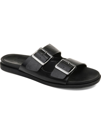 JOURNEE COLLECTION Womens Black 0.5" Platform Comfort Whitley Round Toe Platform Buckle Slide Sandals Shoes 8 M