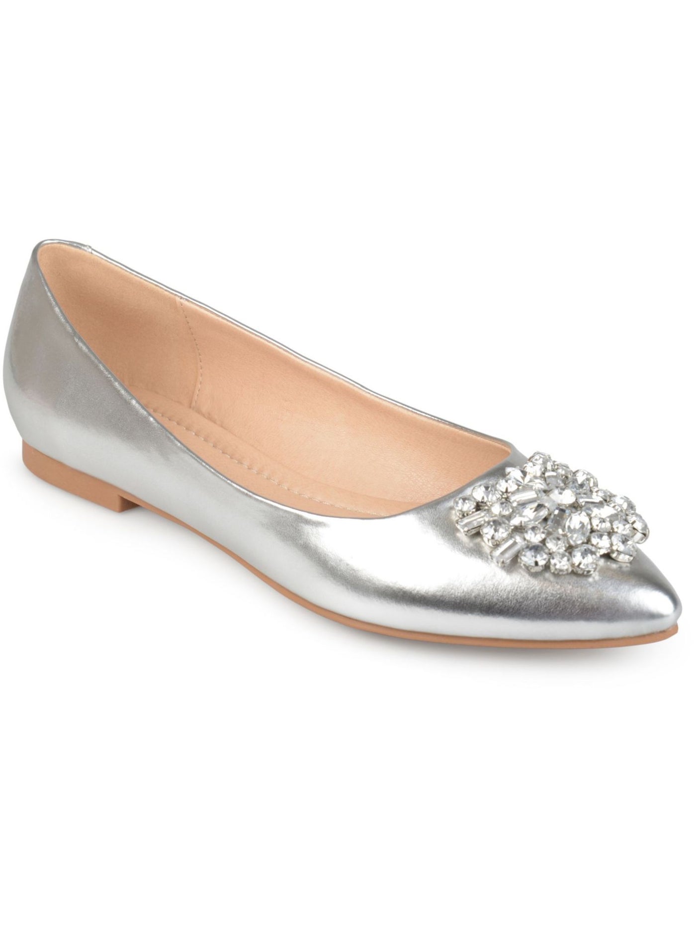 JOURNEE COLLECTION Womens Silver Padded Gem Accent Renzo Pointed Toe Block Heel Slip On Ballet Flats 8.5