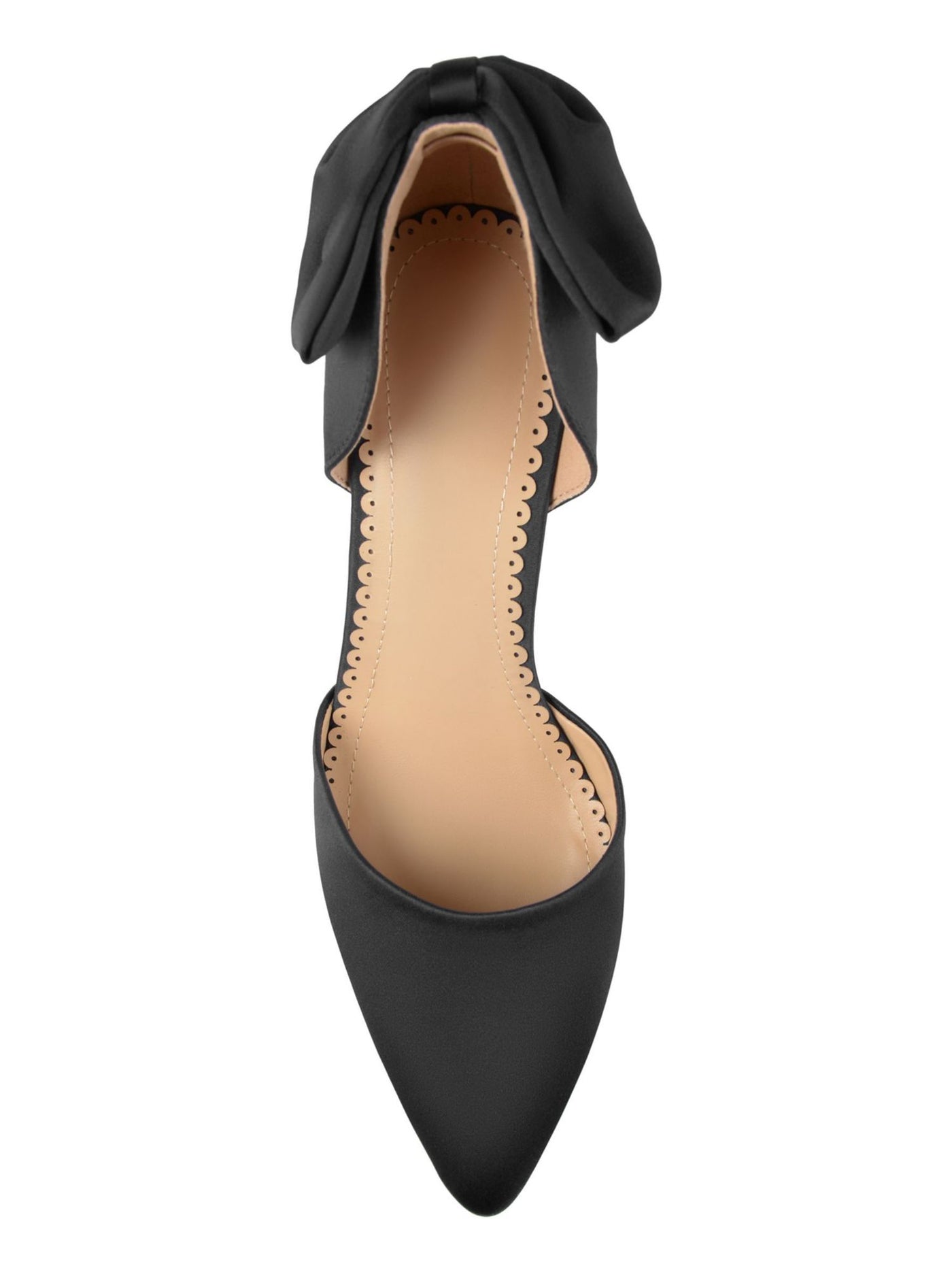 JOURNEE COLLECTION Womens Black Scalloped Footbed Bow Accent Padded Tanzi Pointed Toe Stiletto Slip On Dress Pumps 8
