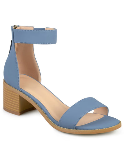 JOURNEE COLLECTION Womens Blue 1/2" Platform Ankle Strap Tasseled Percy Almond Toe Block Heel Zip-Up Sandals Shoes 9