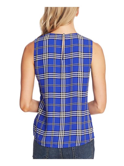 VINCE CAMUTO Womens Blue Side Tie Plaid Sleeveless Crew Neck Top XXS