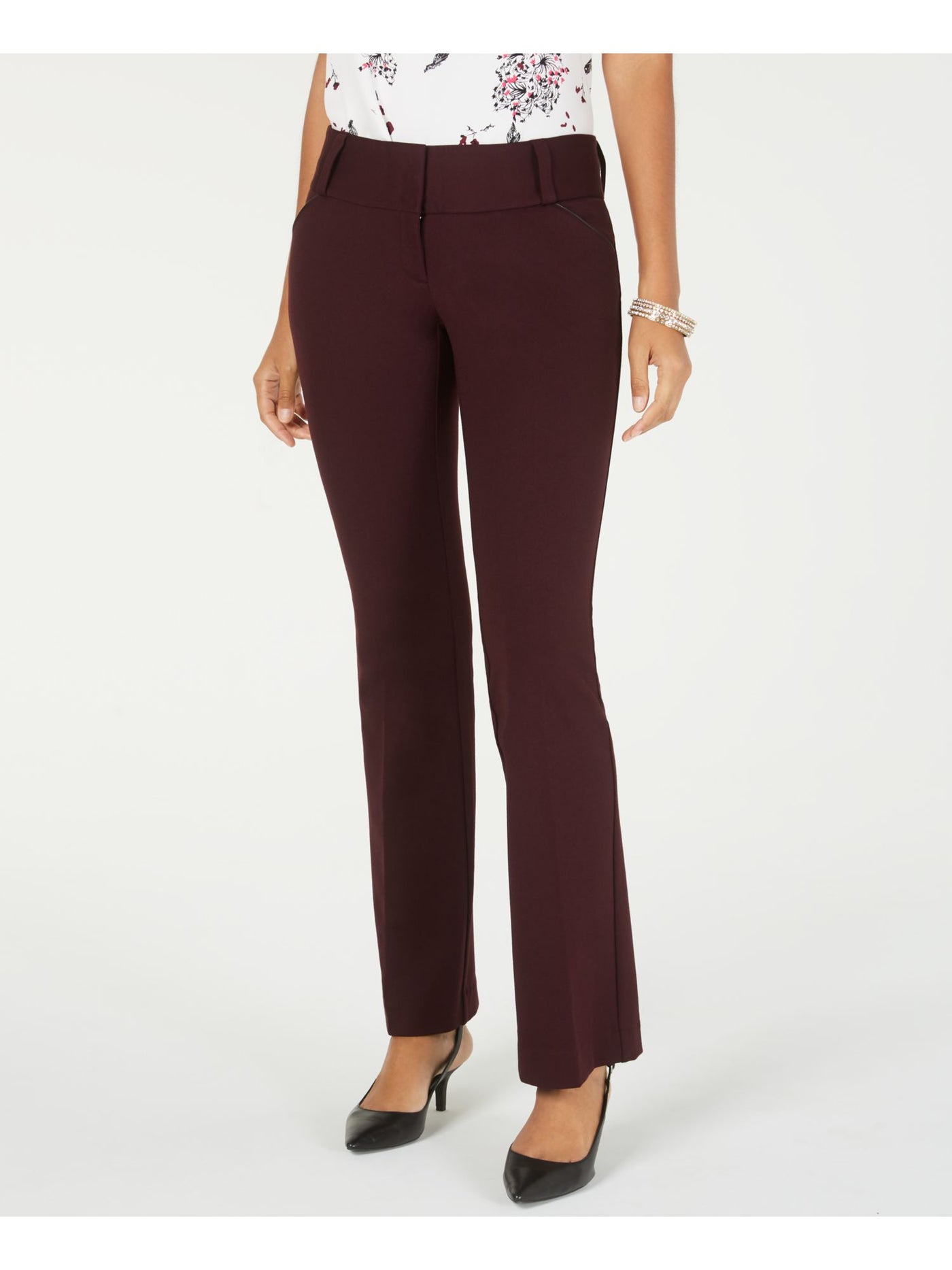 ALFANI Womens Burgundy Short Length Faux Leather Trouser Wear To Work Straight leg Pants 8 Short