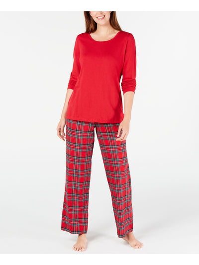 FAMILY PJs Womens Mix It Red Elastic Band Long Sleeve T-Shirt Top Straight leg Pants Knit Pajamas XXL