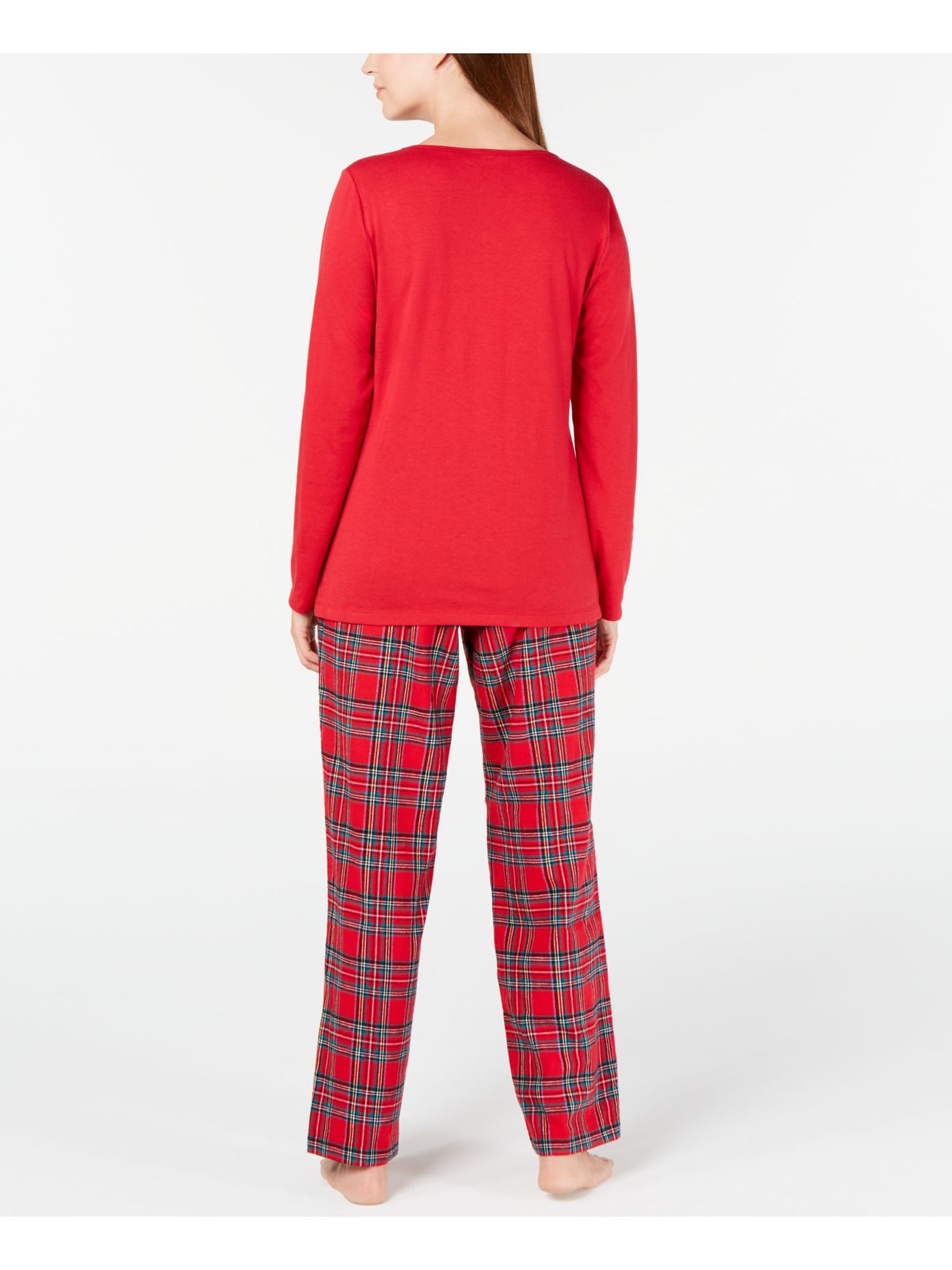 FAMILY PJs Womens Mix It Red Elastic Band Long Sleeve T-Shirt Top Straight leg Pants Knit Pajamas M