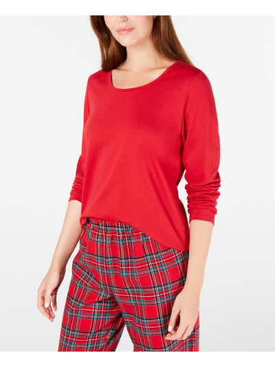 FAMILY PJs Womens Mix It Red Elastic Band Long Sleeve T-Shirt Top Straight leg Pants Knit Pajamas M