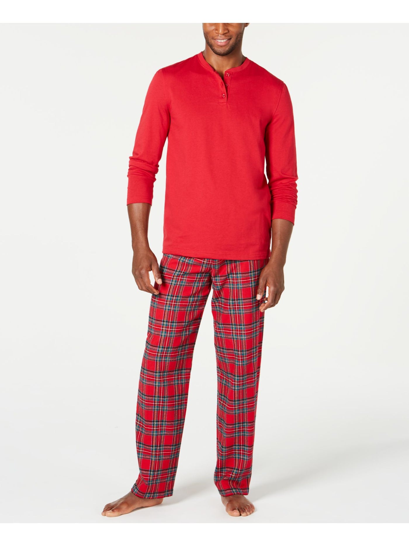 FAMILY PJs Mens Red Elastic Band Long Sleeve T-Shirt Top Straight leg Pants Pajamas XL