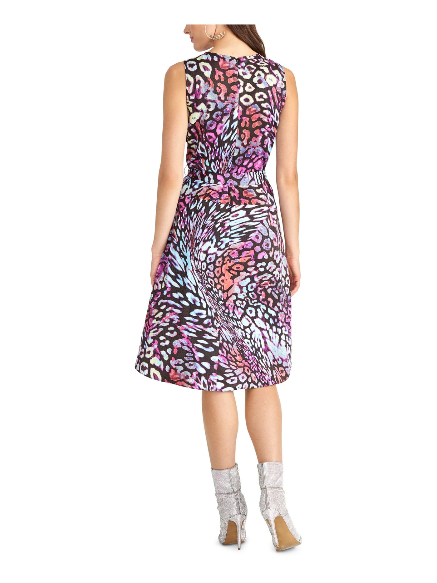 RACHEL RACHEL ROY Womens Black Tie Printed Sleeveless Keyhole Below The Knee Party Fit + Flare Dress 0