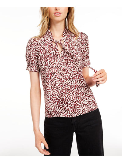 MAISON JULES Womens Ruffled Pouf Tie Neck Blouse