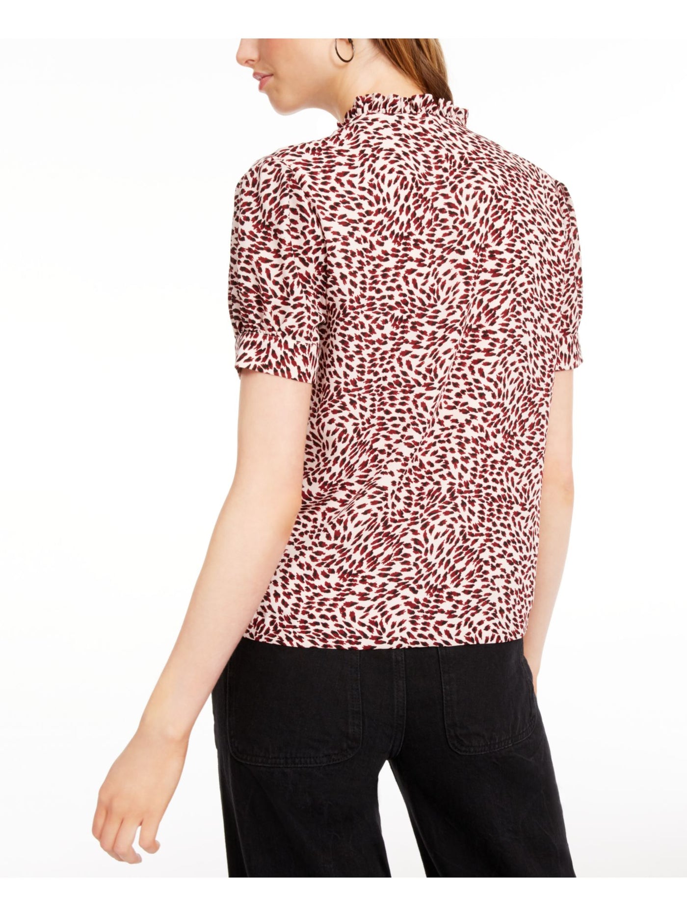 MAISON JULES Womens Ruffled Pouf Tie Neck Blouse