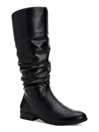 STYLE & COMPANY Womens Black Goring Ruched Cushioned aaaa Round Toe Block Heel Zip-Up Riding Boot 9 M