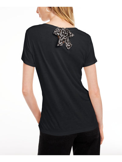 MAISON JULES Womens Black Tie-back Short Sleeve Crew Neck T-Shirt XS