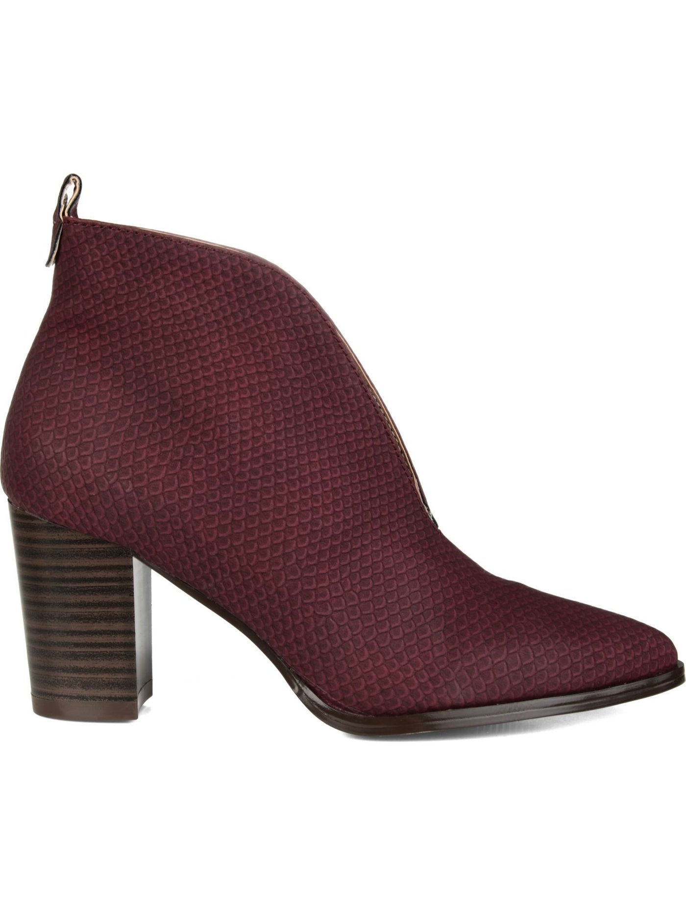 JOURNEE COLLECTION Womens Burgundy Textured V-Cutout  Pull Tab Bellamy Pointed Toe Block Heel Slip On Booties 5.5 M