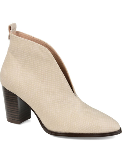 JOURNEE COLLECTION Womens Beige Textured V-Cutout  Pull Tab Bellamy Pointed Toe Block Heel Slip On Booties 7.5