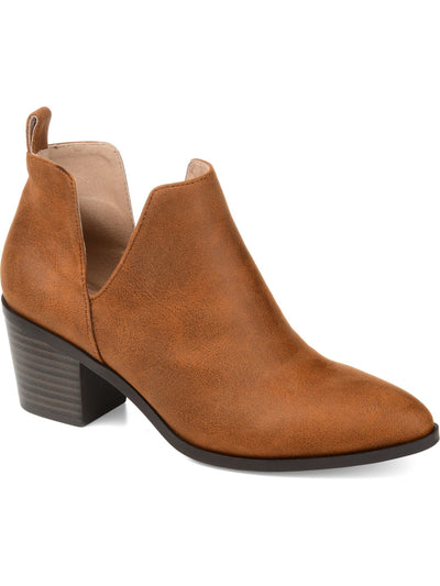 JOURNEE COLLECTION Womens Brown Deep V Cutouts Lola Almond Toe Block Heel Slip On Booties 9