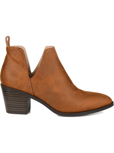 JOURNEE COLLECTION Womens Brown Deep V Cutouts Lola Almond Toe Block Heel Slip On Booties 9