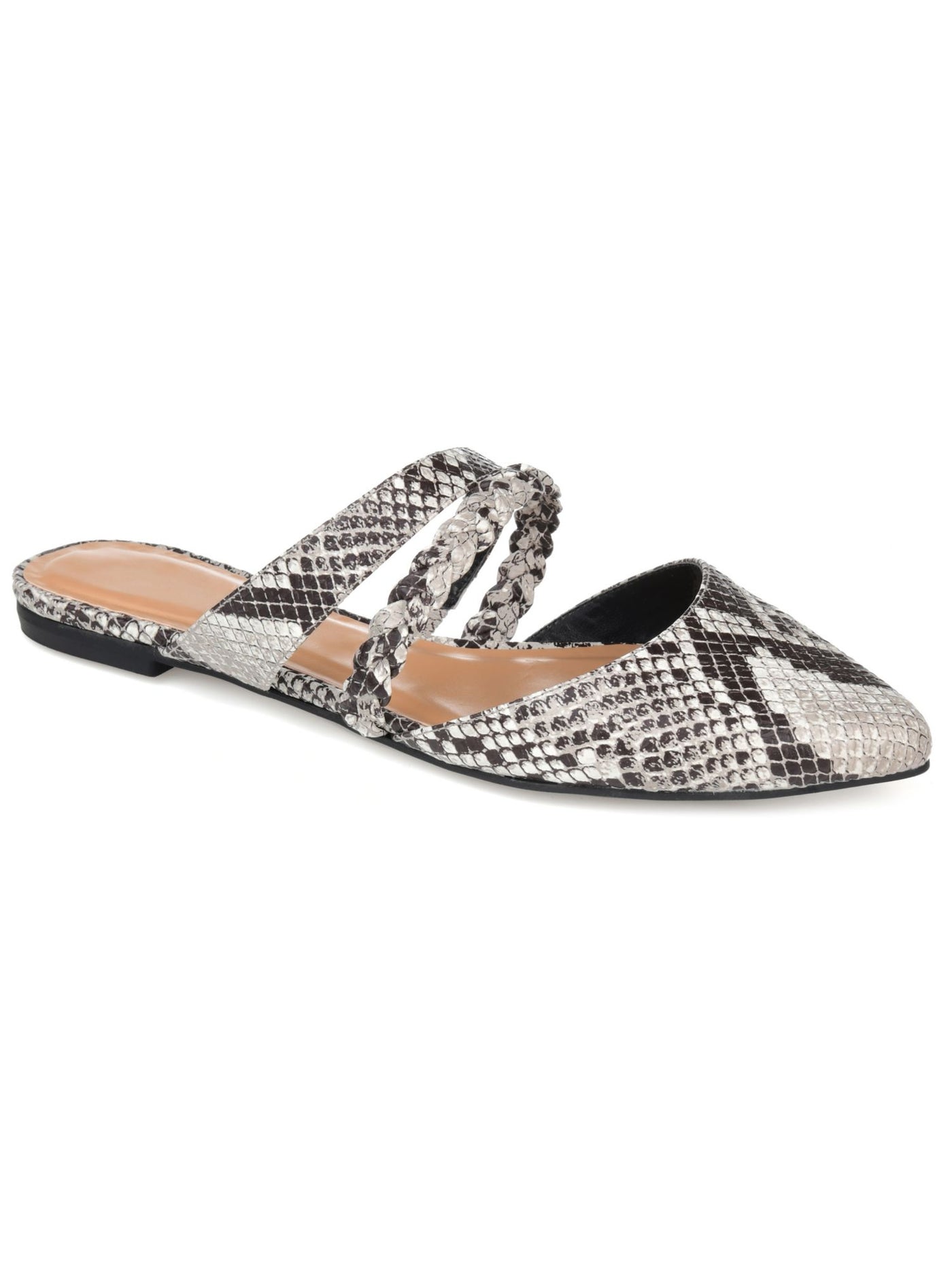 JOURNEE COLLECTION Womens Black Snakeskin Cushioned Braided Olivea Almond Toe Slip On Slide Sandals 8
