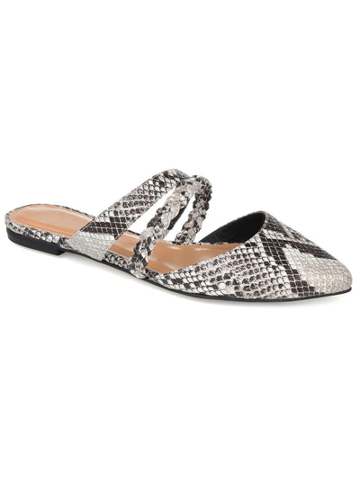 JOURNEE COLLECTION Womens Black Snakeskin Cushioned Braided Olivea Almond Toe Slip On Slide Sandals 8