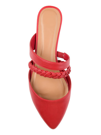 JOURNEE COLLECTION Womens Red Side Elastic Cushioned Braided Olivea Pointed Toe Block Heel Slip On Slide Sandals Shoes 8
