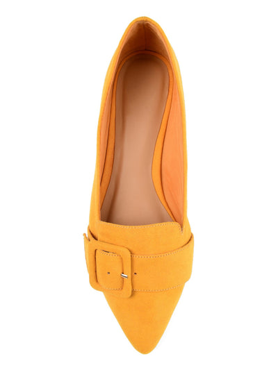 JOURNEE COLLECTION Womens Yellow Buckle Accent Cushioned Audrey Pointed Toe Slip On Loafers Shoes 5.5 M