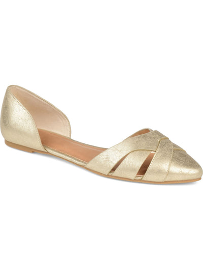 JOURNEE COLLECTION Womens Gold Crisscross Straps Padded Reflective Brandee Almond Toe Slip On Flats Shoes 8.5 M
