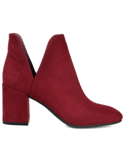 JOURNEE COLLECTION Womens Burgundy V Cutouts Traction Sole Comfort Gwenn Square Toe Block Heel Booties 8 M