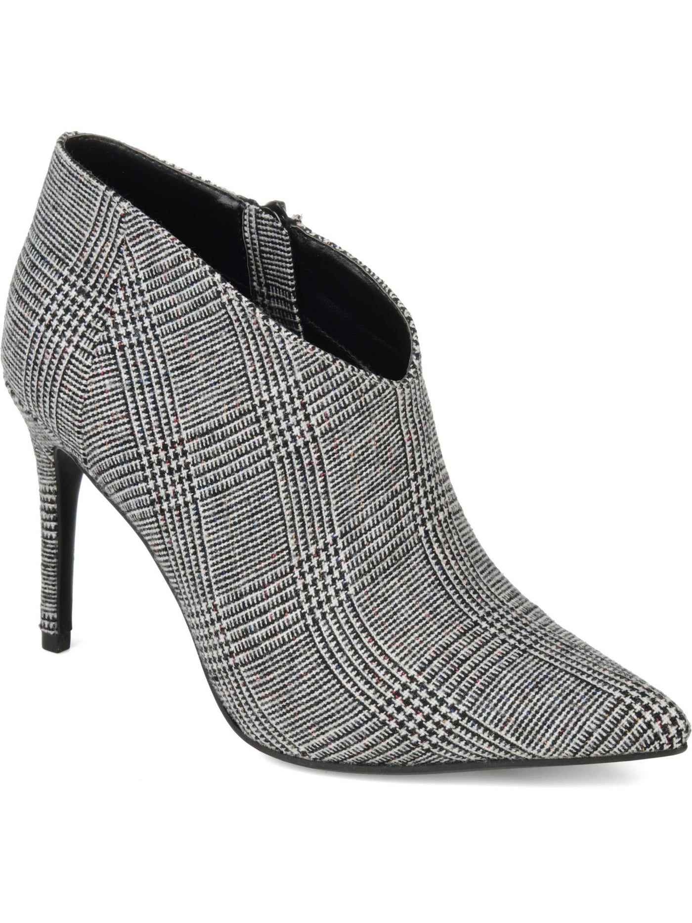 JOURNEE COLLECTION Womens Gray Gingham Padded Demmi Pointed Toe Stiletto Zip-Up Booties 10 M