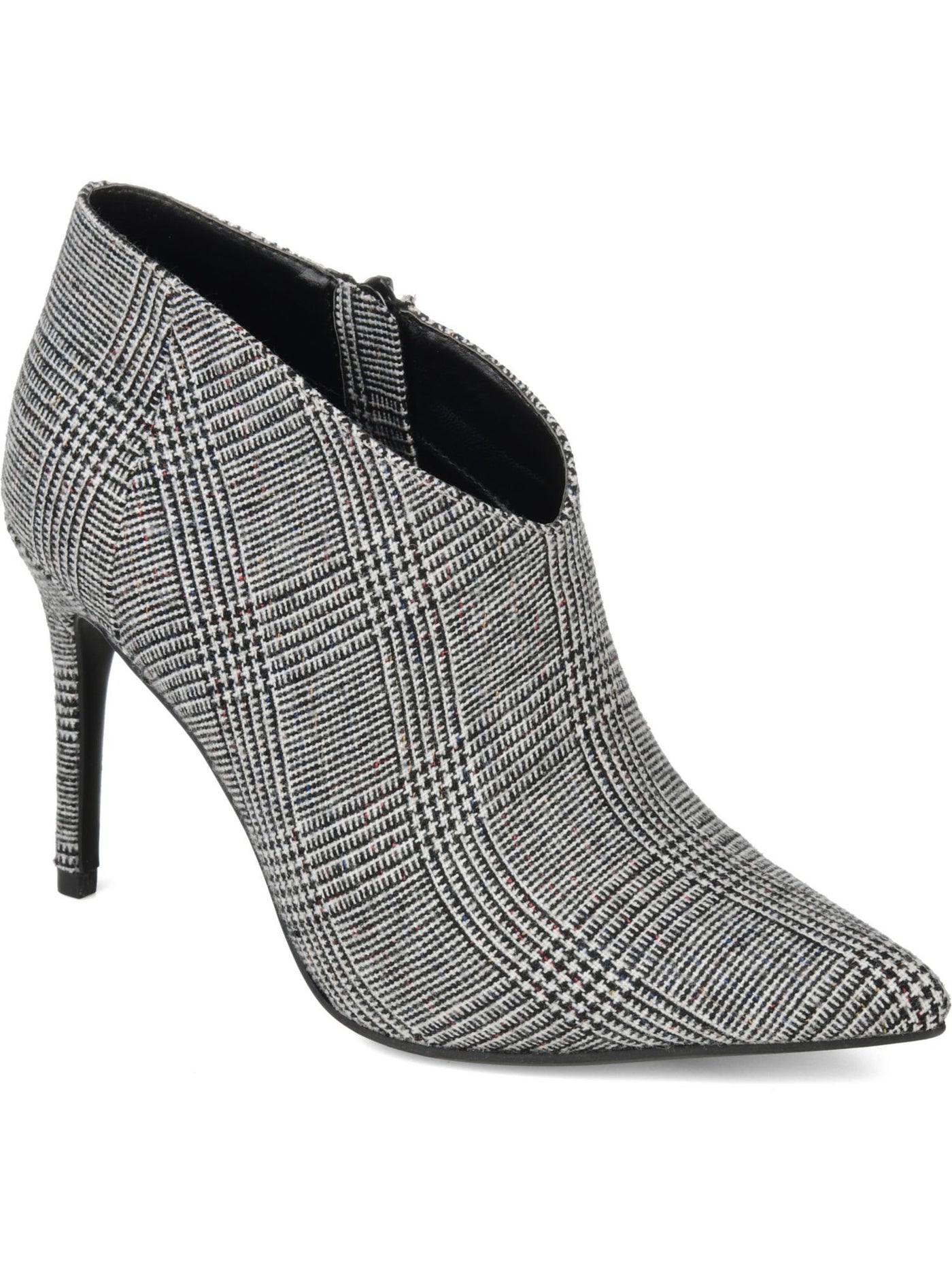 JOURNEE COLLECTION Womens Gray Gingham Padded Demmi Pointed Toe Stiletto Zip-Up Booties 8.5 M