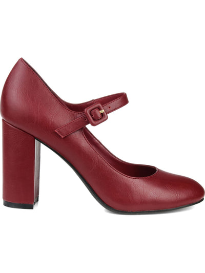 JOURNEE COLLECTION Womens Maroon Mary Jane Comfort Shayla Round Toe Block Heel Buckle Dress Pumps Shoes 7 M