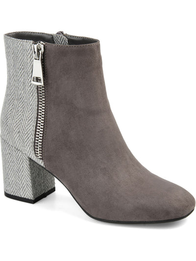 JOURNEE COLLECTION Womens Gray Herringbone Zipper Accent Padded Sarah Square Toe Block Heel Zip-Up Booties 10 M