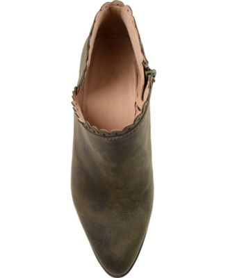JOURNEE COLLECTION Womens Olive Green Asymmetrical Scalloped Tessa Almond Toe Zip-Up Booties 8.5 M