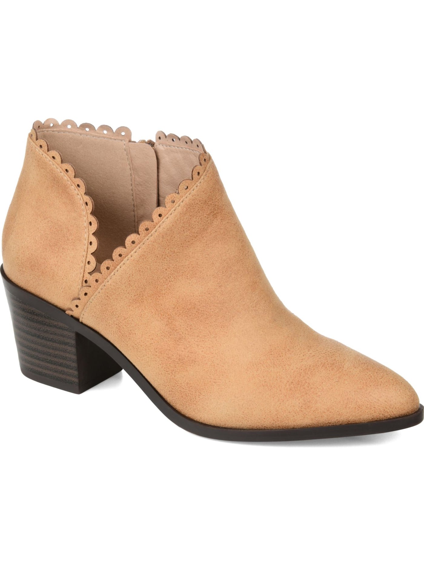 JOURNEE COLLECTION Womens Brown Side Cut- Out Detail Scalloped Cushioned Tessa Almond Toe Block Heel Zip-Up Booties 8 M