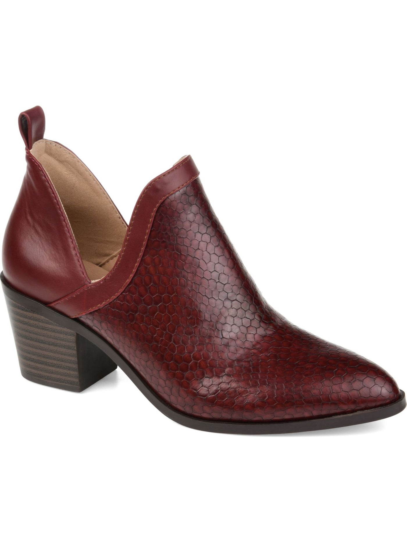 JOURNEE COLLECTION Womens Burgundy Snake Cushioned Terri Almond Toe Block Heel Slip On Booties 10