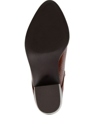 JOURNEE COLLECTION Womens Brown Snake V Cut Slits Back Pull Tab Cushioned Terri Almond Toe Block Heel Slip On Booties