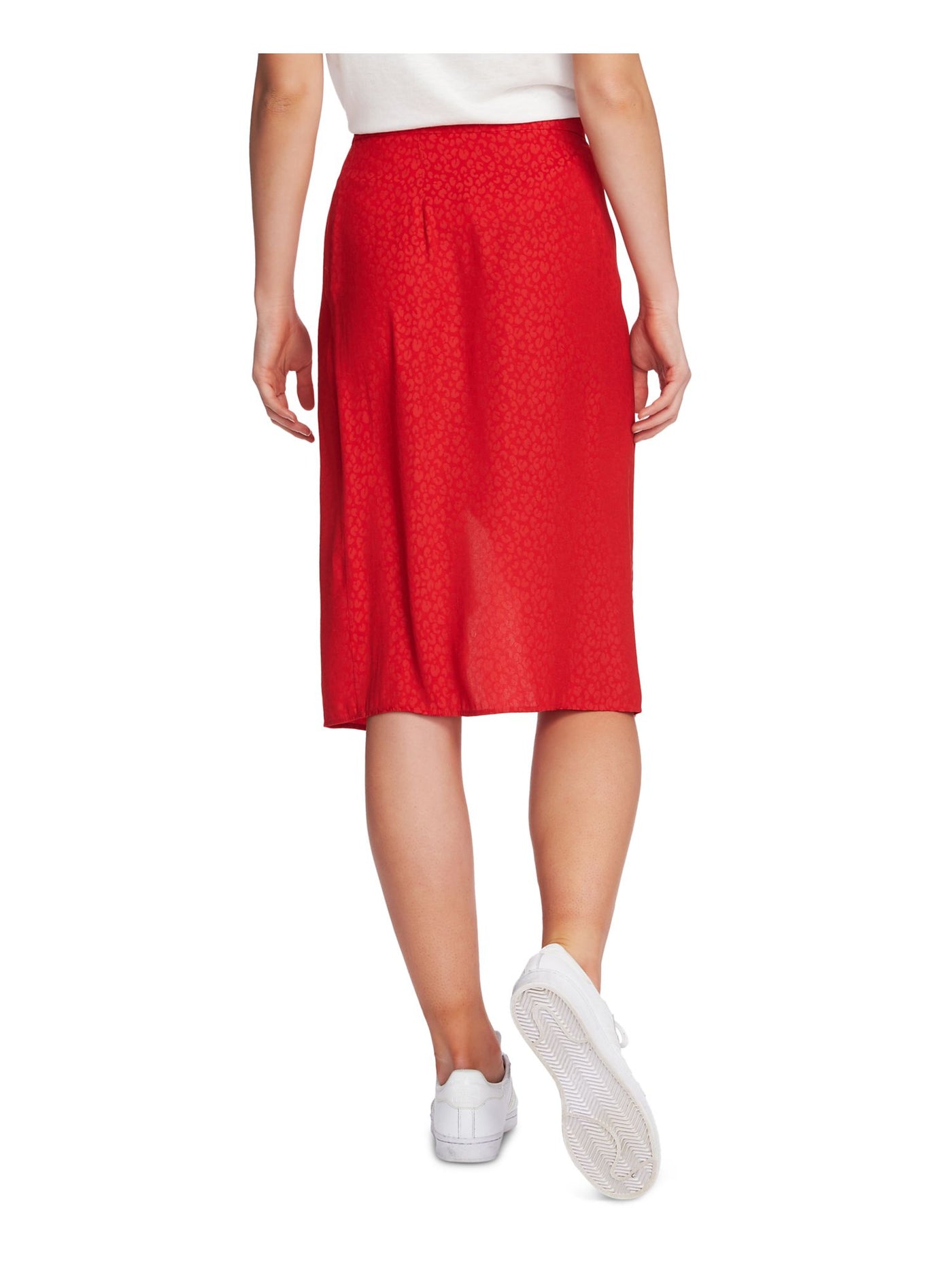 1. STATE Womens Red Below The Knee Wrap Skirt 4