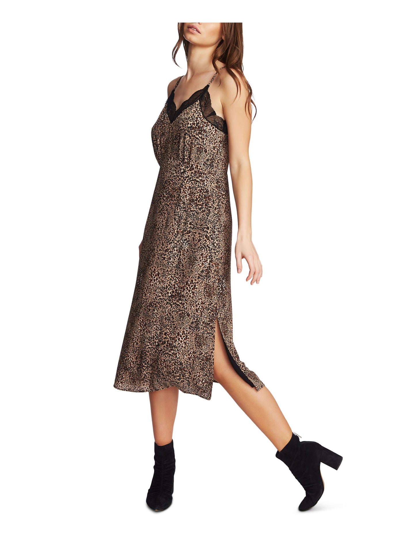 1. STATE Womens Brown Spaghetti Strap Maxi Shift Party Dress 0