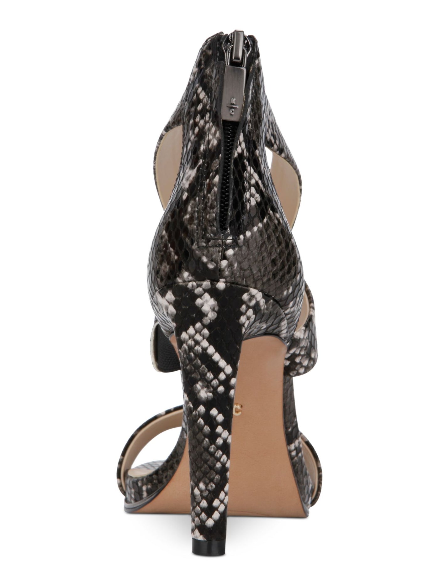 KENNETH COLE Womens Gray Snake Print Crisscross Straps Brooke Cross Almond Toe Stiletto Zip-Up Dress Sandals Shoes 9