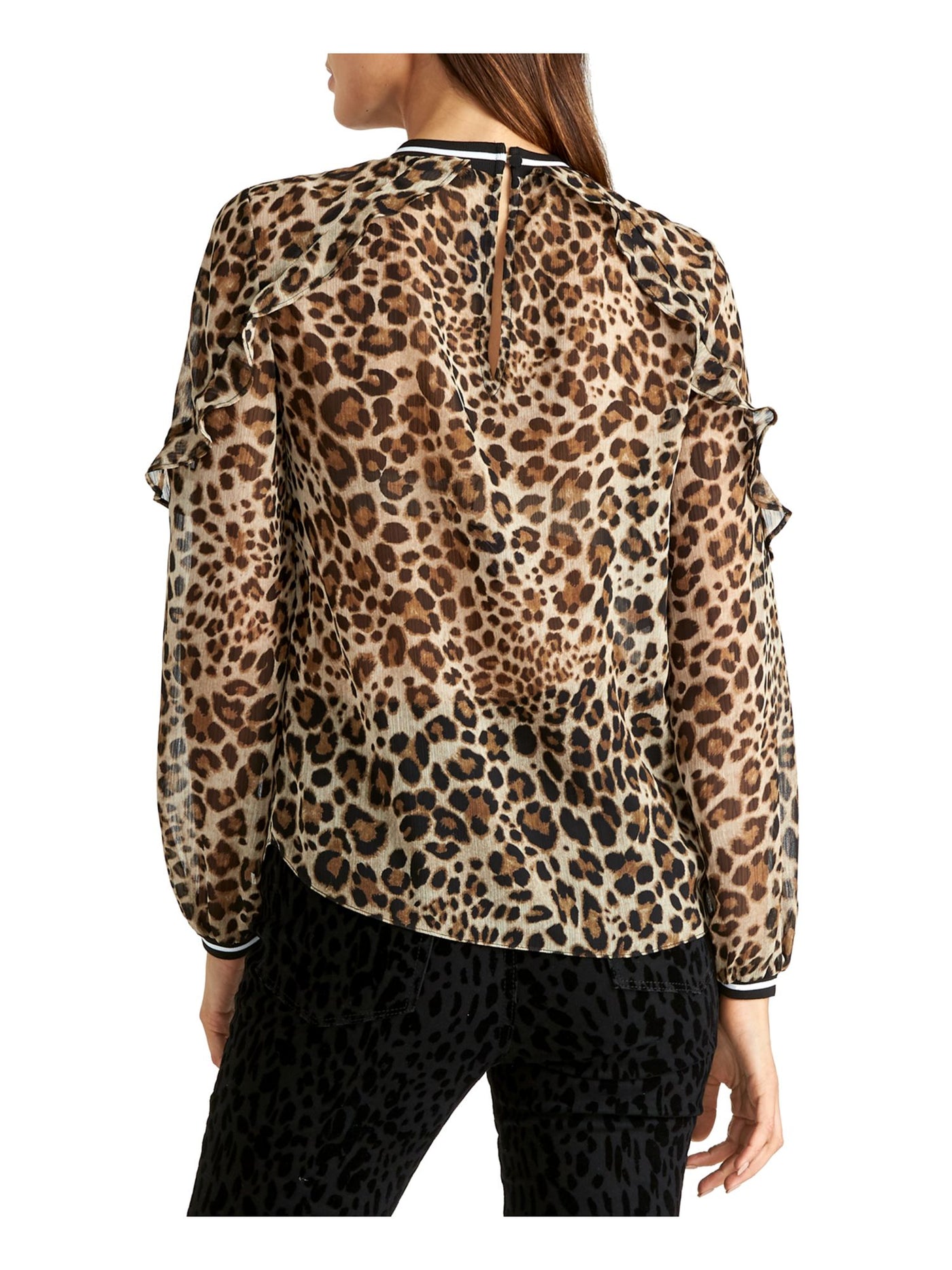 RACHEL RACHEL ROY Womens Beige Animal Print Jewel Neck Top 2