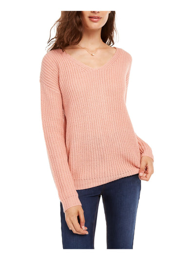 ULTRA FLIRT Womens Pink Long Sleeve Scoop Neck Sweater Juniors S