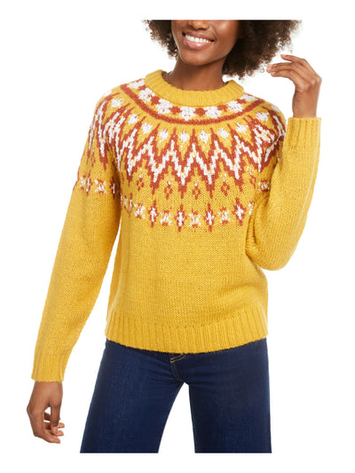 HOOKED UP Womens Yellow Printed Long Sleeve Crew Neck Top XS