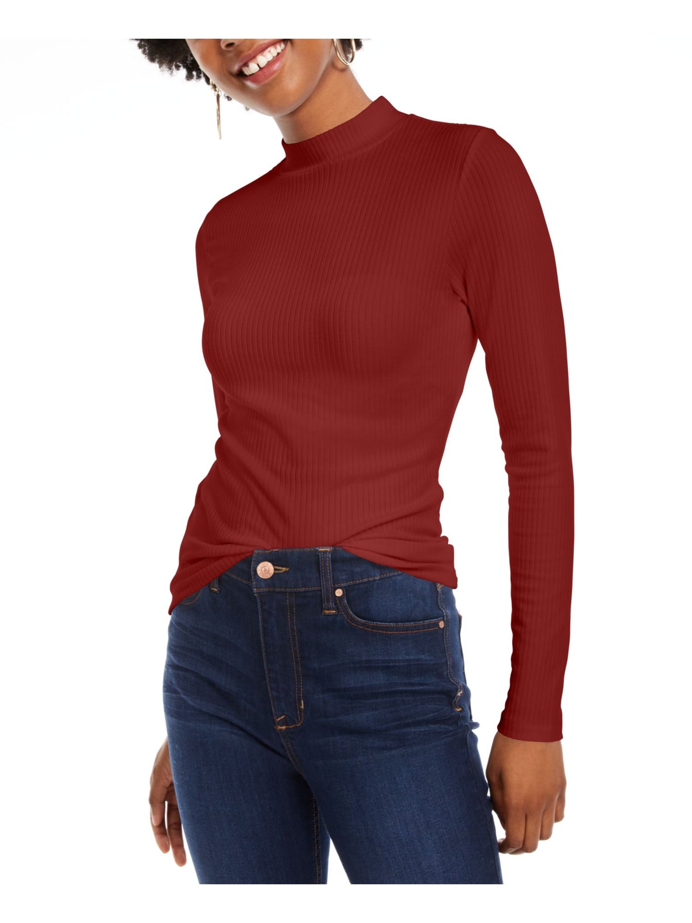 PLANET GOLD Womens Stretch Long Sleeve Mock Neck Top