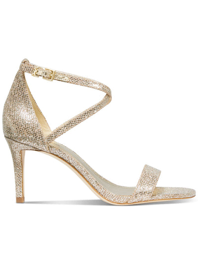 MICHAEL MICHAEL KORS Womens Gold Ankle-Strap Glitter Padded Ava Round Toe Kitten Heel Buckle Dress Sandals Shoes 6 M