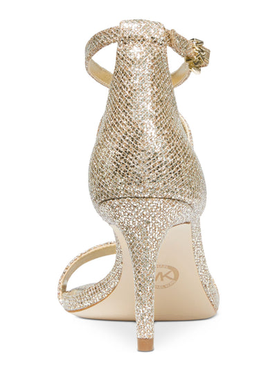 MICHAEL MICHAEL KORS Womens Gold Ankle-Strap Glitter Padded Ava Round Toe Kitten Heel Buckle Dress Sandals Shoes 6 M