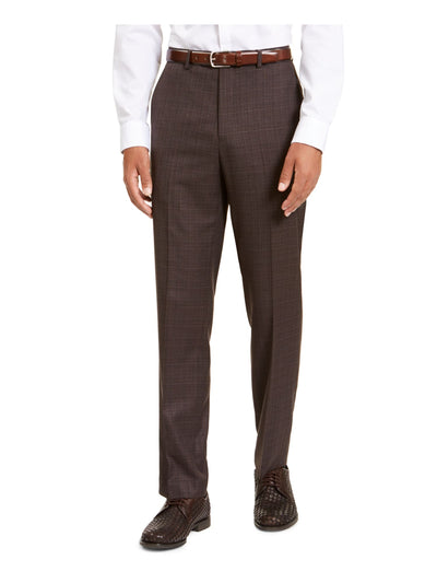 SEANJOHN Mens Brown Flat Front, Stretch, Tattersall Classic Fit Suit Separate Pants 36 X 30