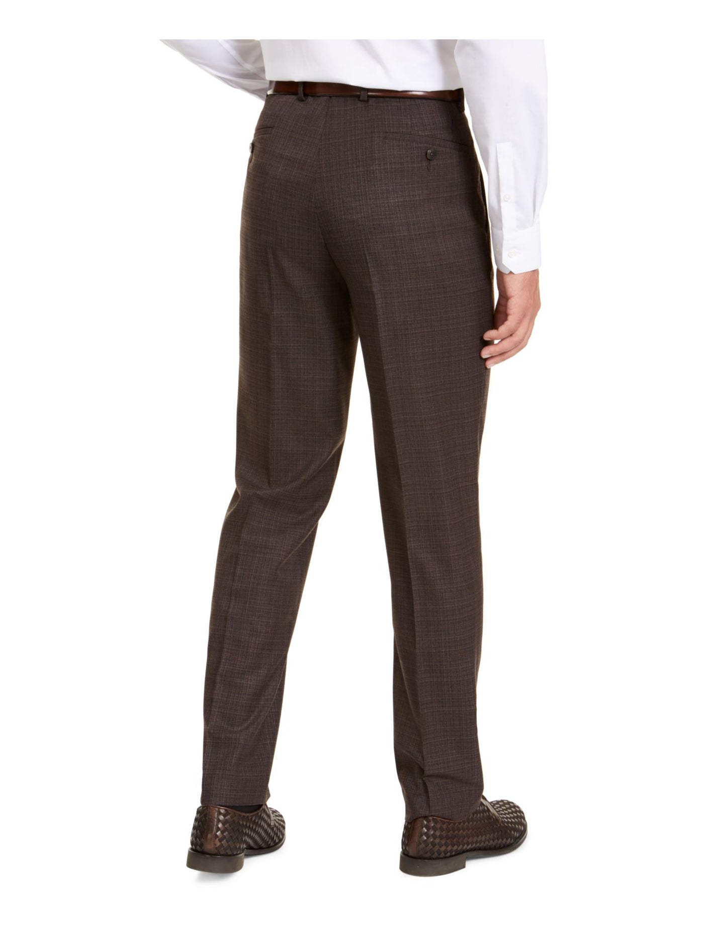 SEANJOHN Mens Brown Flat Front, Stretch, Tattersall Classic Fit Suit Separate Pants 36 X 30