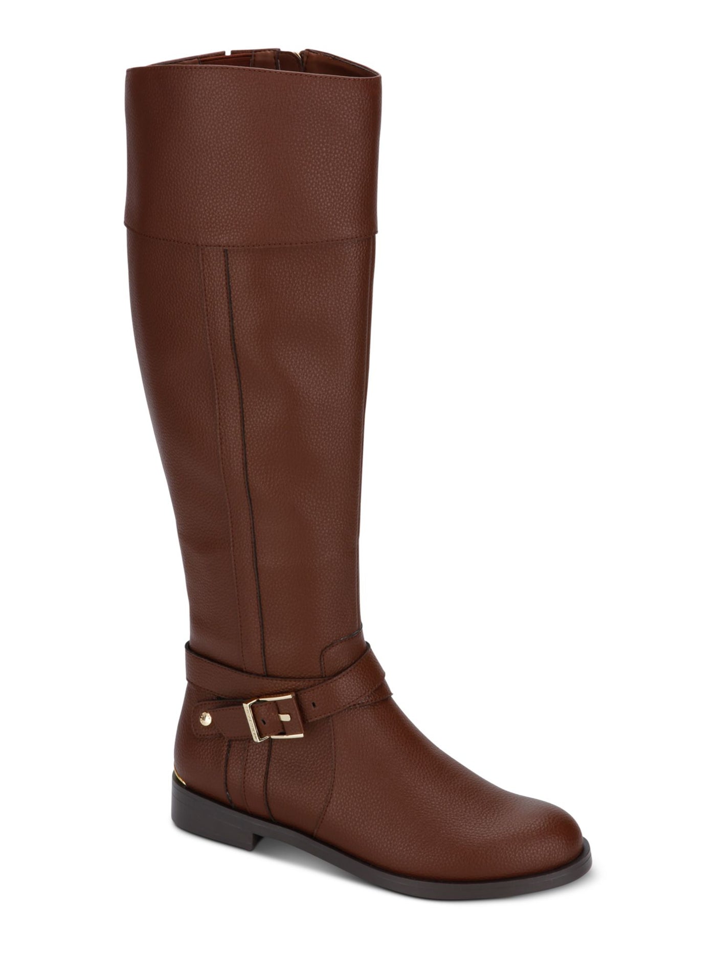 KENNETH COLE Womens Brown Thermoplastic Sole Gold Heel Accent Buckle Accent Wind Almond Toe Zip-Up Riding Boot 7 M