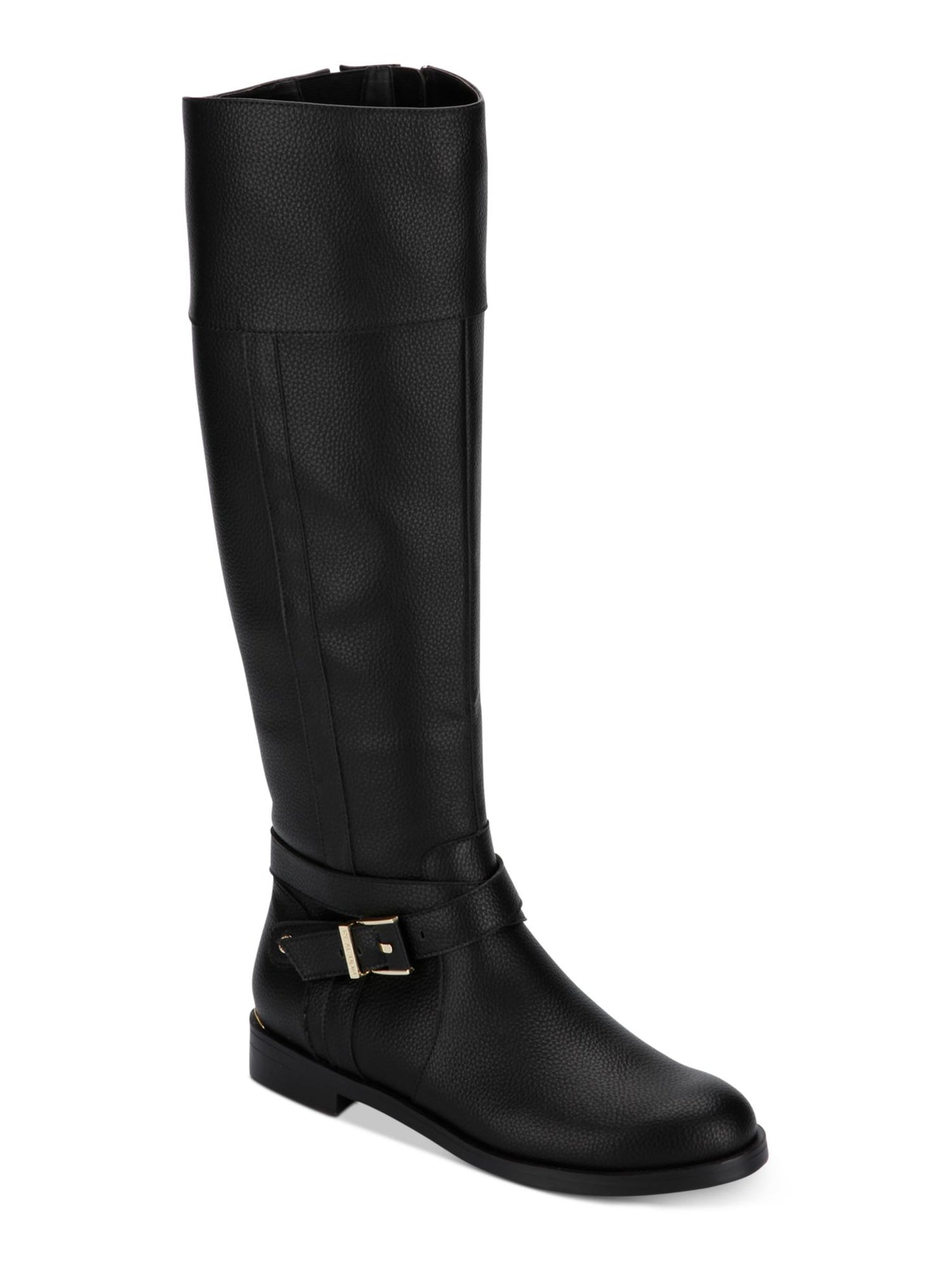 REACTION KENNETH COLE Womens Black Thermoplastic Sole Gold Heel Accent Buckle Accent Wind Almond Toe Zip-Up Riding Boot 9